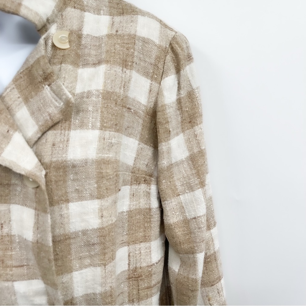 Vintage Tweed Double Breasted Plaid Gingham Jacket Coat Peacoat Trench Long - Picture 4 of 6
